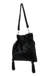 Shop_The Purple Sack_Black Sequins, Beads, Tassels Embroidered Chevron Potli Bag _Online_at_Aza_Fashions