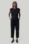 Buy_Reistor_Black Cotton Round Neck Organic Jumpsuit With Detachable Belt _at_Aza_Fashions