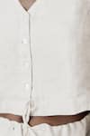 Reistor_White Cotton, Linen V-neck Cropped Vest Shirt And Wide Leg Pant Set _Online_at_Aza_Fashions