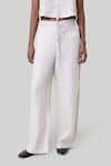 Buy_Reistor_White Cotton, Linen V-neck Cropped Vest Shirt And Wide Leg Pant Set _Online_at_Aza_Fashions