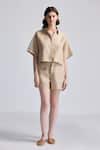 Buy_Reistor_Beige Cotton Lace Collared Boxy Shirt And Drawstring Shorts Set _at_Aza_Fashions