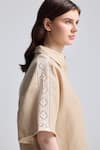 Reistor_Beige Cotton Lace Collared Boxy Shirt And Drawstring Shorts Set _Online_at_Aza_Fashions