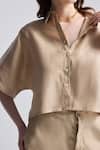 Buy_Reistor_Beige Cotton Lace Collared Boxy Shirt And Drawstring Shorts Set _Online_at_Aza_Fashions