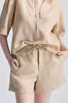 Reistor_Beige Cotton Lace Collared Boxy Shirt And Drawstring Shorts Set _at_Aza_Fashions
