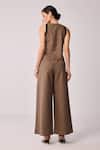 Reistor_Brown Cotton Round Neck Colorblock Top And Wide Leg Pant Set _Online_at_Aza_Fashions