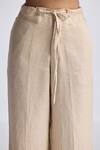 Buy_Reistor_Beige Cotton Shawl Neck Sleeveless Jacket And Pant Set 