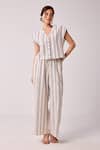 Buy_Reistor_Gray Cotton V-neck Pinstriped Top And Pant Set _at_Aza_Fashions