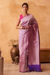 Buy_Neitri_Purple Brocade, Silk Zari Banarasi Floral Motif Saree _at_Aza_Fashions