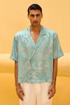 Buy_Therealb_Aqua Jacquard Printed Resort Collar Shirt _at_Aza_Fashions