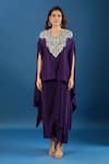 Buy_Prisho_Purple Embroidery Round Neck Dori Kaftan And Skirt Set _Online_at_Aza_Fashions