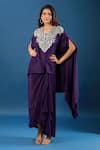 Buy_Prisho_Purple Embroidery Round Neck Dori Kaftan And Skirt Set _at_Aza_Fashions