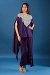 Shop_Prisho_Purple Embroidery Round Neck Dori Kaftan And Skirt Set _Online_at_Aza_Fashions