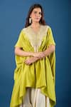 Prisho_Green Embroidery Round Neck Dori Kaftan And Pant Set _at_Aza_Fashions