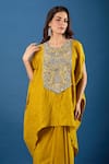 Prisho_Yellow Embroidery Round Neck Yoke Kaftan With Skirt _Online_at_Aza_Fashions