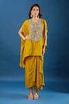 Buy_Prisho_Yellow Embroidery Round Neck Yoke Kaftan With Skirt _Online_at_Aza_Fashions