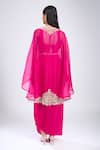 Shop_Prisho_Pink Embroidery, Sequins Round Neck Paisley Kaftan Draped Skirt Set _at_Aza_Fashions