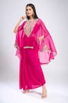 Shop_Prisho_Pink Embroidery, Sequins Round Neck Paisley Kaftan Draped Skirt Set _Online_at_Aza_Fashions