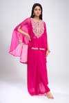 Buy_Prisho_Pink Embroidery, Sequins Round Neck Paisley Kaftan Draped Skirt Set _at_Aza_Fashions