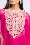 Buy_Prisho_Pink Embroidery, Sequins Round Neck Paisley Kaftan Draped Skirt Set 