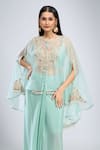 Shop Prisho Blue Embroidery Round Neck Kaftan Skirt Set Shop_Prisho_Blue Embroidery Round Neck Kaftan Skirt Set