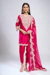 Buy_Prisho_Fuchsia Embroidery, Zari Round Neck Dori Short Kurta Set _Online_at_Aza_Fashions