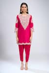 Prisho_Fuchsia Embroidery, Zari Round Neck Dori Short Kurta Set _at_Aza_Fashions