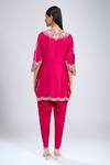 Shop_Prisho_Fuchsia Embroidery, Zari Round Neck Dori Short Kurta Set _at_Aza_Fashions