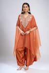 Prisho_Orange Embroidery V-neck Dori Kaftan With Pant _Online_at_Aza_Fashions