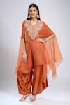 Buy_Prisho_Orange Embroidery V-neck Dori Kaftan With Pant _Online_at_Aza_Fashions