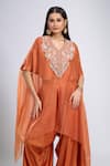 Shop_Prisho_Orange Embroidery V-neck Dori Kaftan With Pant _Online_at_Aza_Fashions