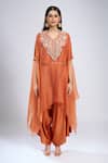 Prisho_Orange Embroidery V-neck Dori Kaftan With Pant _at_Aza_Fashions