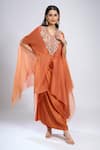 Shop_Prisho_Orange Embroidery V-neck Dori Kaftan With Pant 