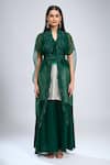 Prisho_Green Embroidery V-neck Cape Kurta Set _Online_at_Aza_Fashions