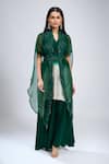 Buy_Prisho_Green Embroidery V-neck Cape Kurta Set _Online_at_Aza_Fashions