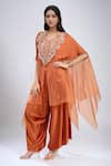 Buy_Prisho_Orange Zari V-neck Zardozi Embroidered Kaftan With Pant _at_Aza_Fashions