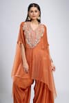 Prisho_Orange Zari V-neck Zardozi Embroidered Kaftan With Pant _at_Aza_Fashions