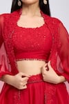 Prisho_Red Embroidery, Beads Round Neck Waistband Skirt Set _Online_at_Aza_Fashions