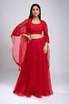 Buy_Prisho_Red Embroidery, Beads Round Neck Waistband Skirt Set _at_Aza_Fashions