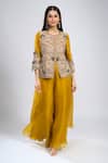 Buy_Prisho_Yellow Beads, Embroidery, Sequins, Zari Round Neck Jacket And Palazzo Set _Online_at_Aza_Fashions