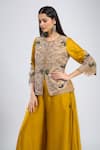 Prisho_Yellow Beads, Embroidery, Sequins, Zari Round Neck Jacket And Palazzo Set _at_Aza_Fashions