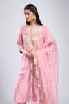 Prisho Pink Silk Embroidery Round Neck 3d Floral Kurta Set Online at Aza Fashions Prisho_Pink Silk Embroidery Round Neck 3d Floral Kurta Set _Online_at_Aza_Fashions