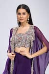 Prisho Purple Sequins Round Neck Placket Embroidered Cape Skirt Set Online at Aza Fashions Prisho_Purple Sequins Round Neck Placket Embroidered Cape Skirt Set _Online_at_Aza_Fashions