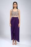 Prisho Purple Sequins Round Neck Placket Embroidered Cape Skirt Set at Aza Fashions Prisho_Purple Sequins Round Neck Placket Embroidered Cape Skirt Set _at_Aza_Fashions