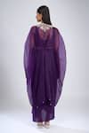 Shop Prisho Purple Sequins Round Neck Placket Embroidered Cape Skirt Set at Aza Fashions Shop_Prisho_Purple Sequins Round Neck Placket Embroidered Cape Skirt Set _at_Aza_Fashions