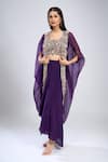 Buy Prisho Purple Sequins Round Neck Placket Embroidered Cape Skirt Set Buy_Prisho_Purple Sequins Round Neck Placket Embroidered Cape Skirt Set