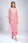 Shop_Prisho_Pink Tassels, Beads Button-down Neck Embroidered Jacket Pant Set _Online_at_Aza_Fashions