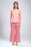 Prisho_Pink Tassels, Beads Button-down Neck Embroidered Jacket Pant Set _at_Aza_Fashions