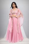 Buy_Prisho_Pink Embroidery, Zari Round , High Resham Cape Skirt Set _at_Aza_Fashions
