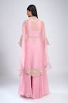 Shop_Prisho_Pink Embroidery, Zari Round , High Resham Cape Skirt Set _at_Aza_Fashions