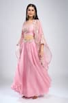 Buy_Prisho_Pink Embroidery, Zari Round , High Resham Cape Skirt Set _Online_at_Aza_Fashions